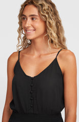 Thin Strap Buttoned Romper Women - Black Out