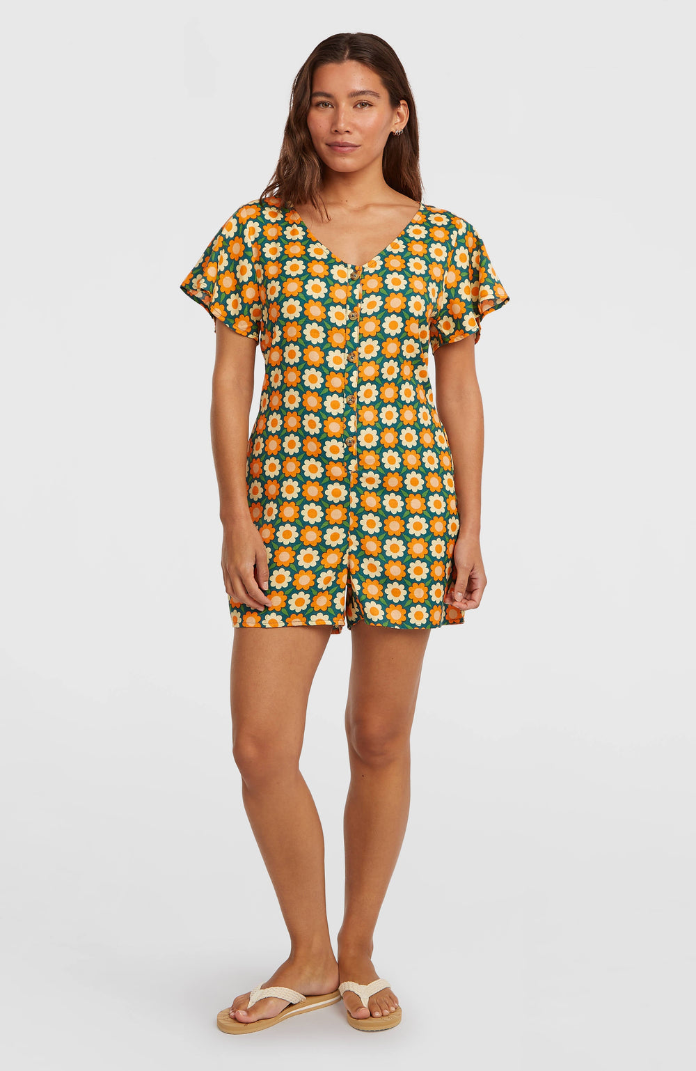 O'Riginals Playsuit Women - Green Retro Flower