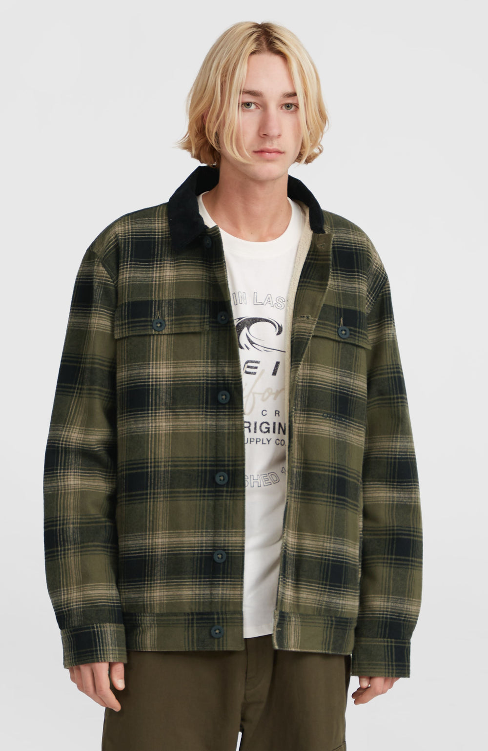 Fleece-Lined Jacket Men - Green Check Small