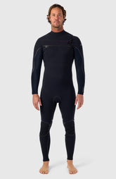 Hyperfreak Fire 3/2mm+ Chest Zip Full Wetsuit Men|Wetsuits - BLACK/BLACK
