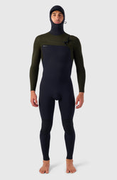 O'Neill Men Hyperfreak 5/4mm Chest Zip Full Wetsuit with Hood Men – O'Neill Men|Wetsuits - BLACK/BLACK