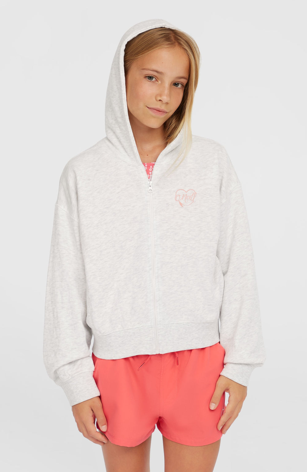 Script Falf-Zip Hoodie Kids - White Melange