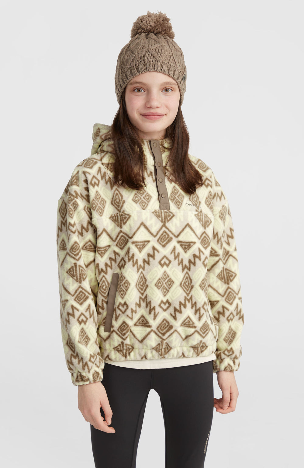 Superfleece Half-Zip Hoodie Kids - Grey Retro Ikat