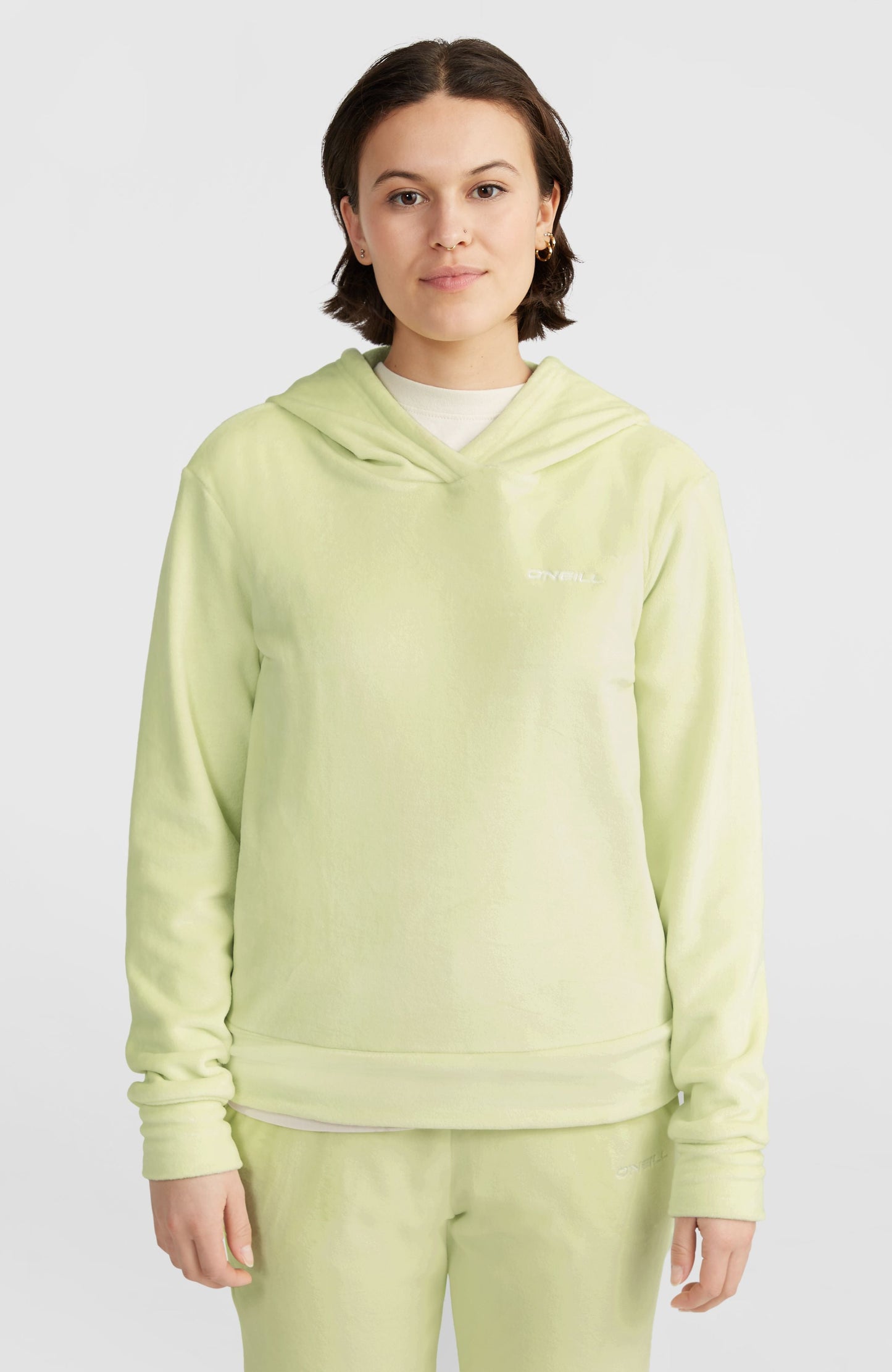 Velour Hoodie Fleece Women - Lime Wash