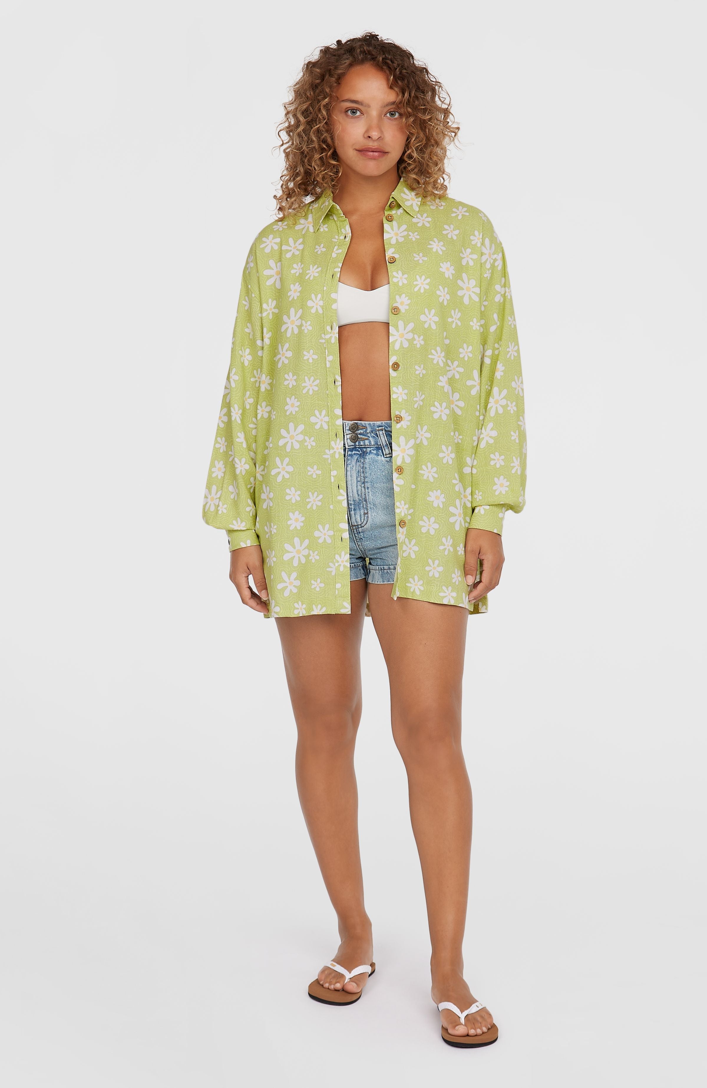 Beach Vintage Long Shirt Women - Green Daisyline
