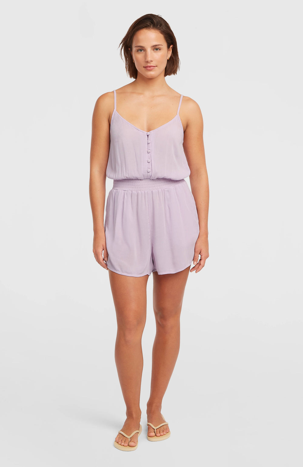 Thin Strap Buttoned Romper Women - Pale Lavender