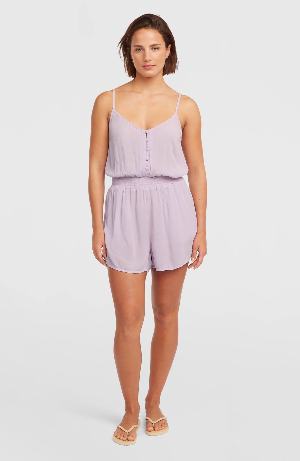 Thin Strap Buttoned Romper Women - Pale Lavender