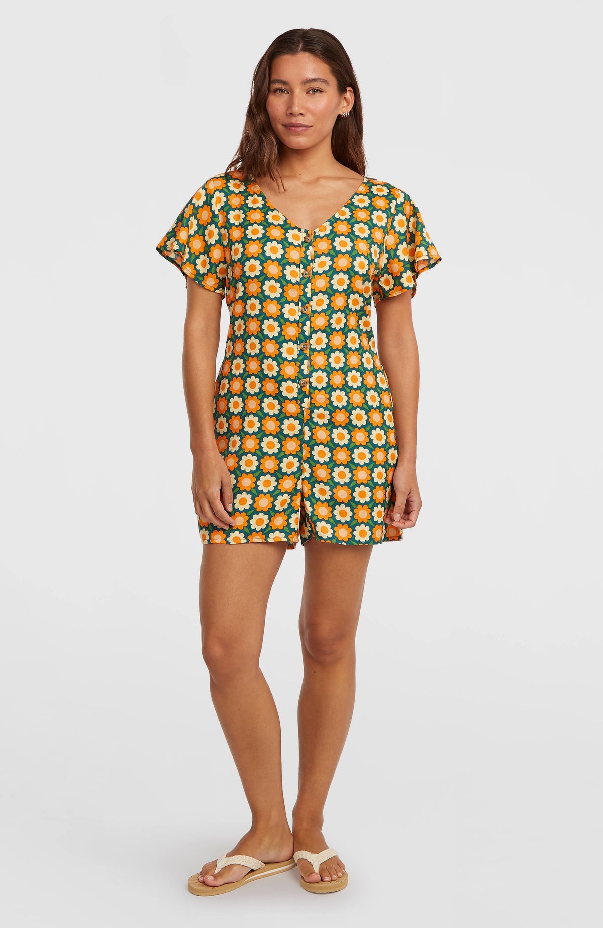 O'Riginals Playsuit Women - Green Retro Flower