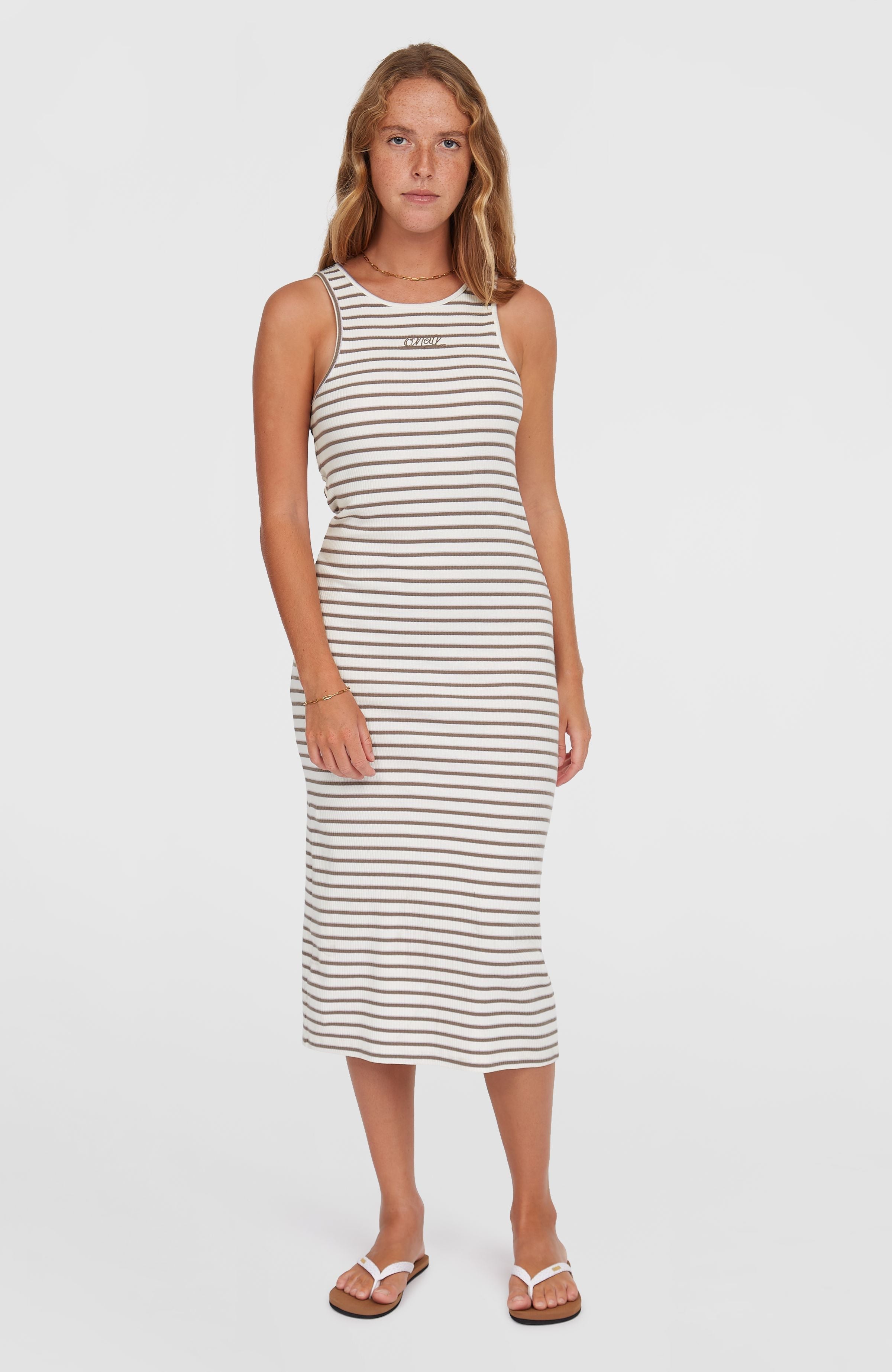 Jess Midi Rib Dress Women - White Yarn Dye Stripe