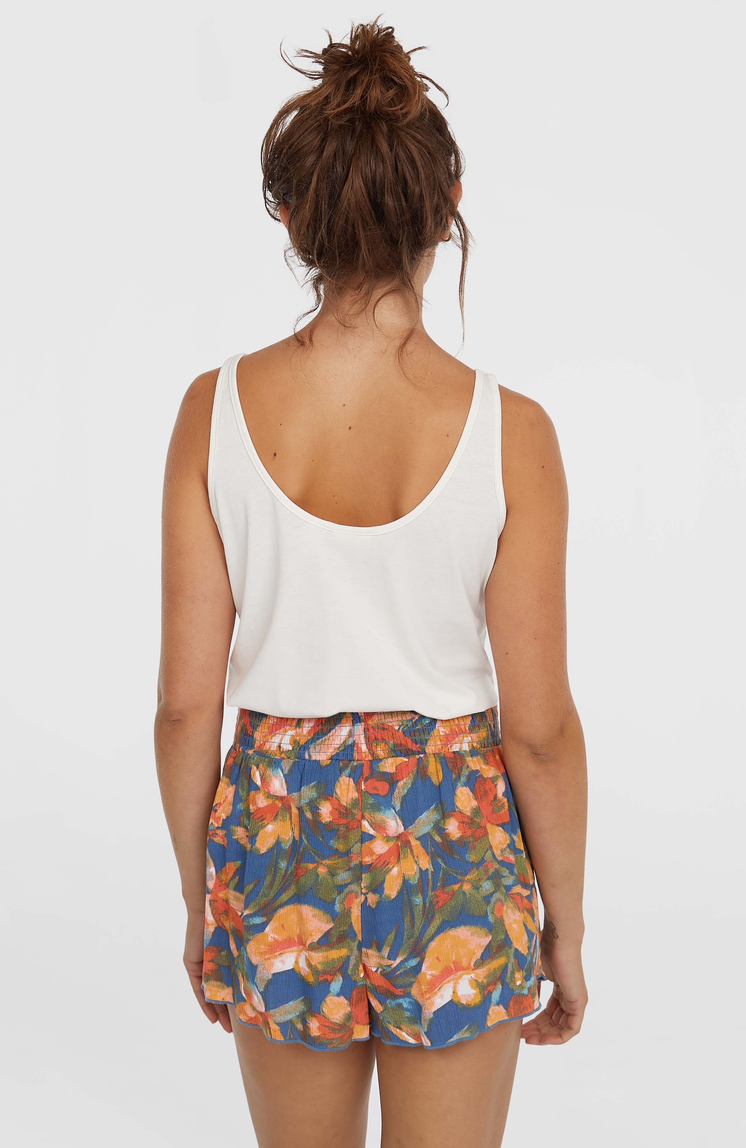 Johnny Smocked Waist Shorts Women - Blue Painted Tropics