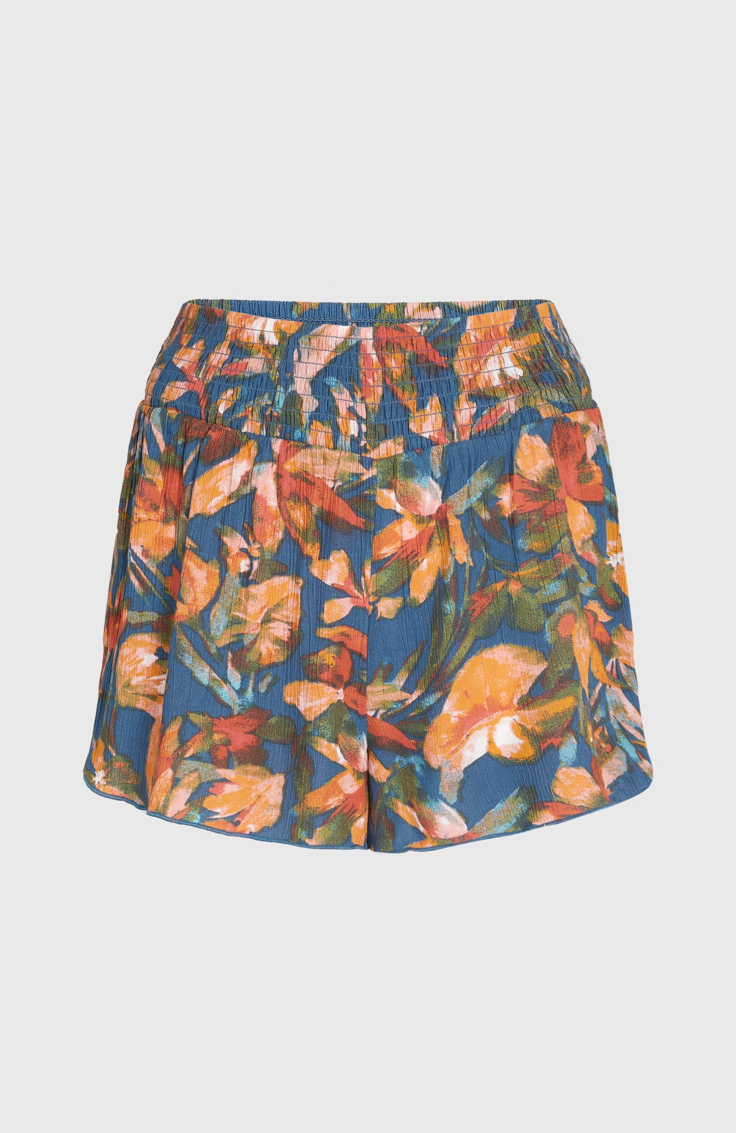 Johnny Smocked Waist Shorts Women - Blue Painted Tropics