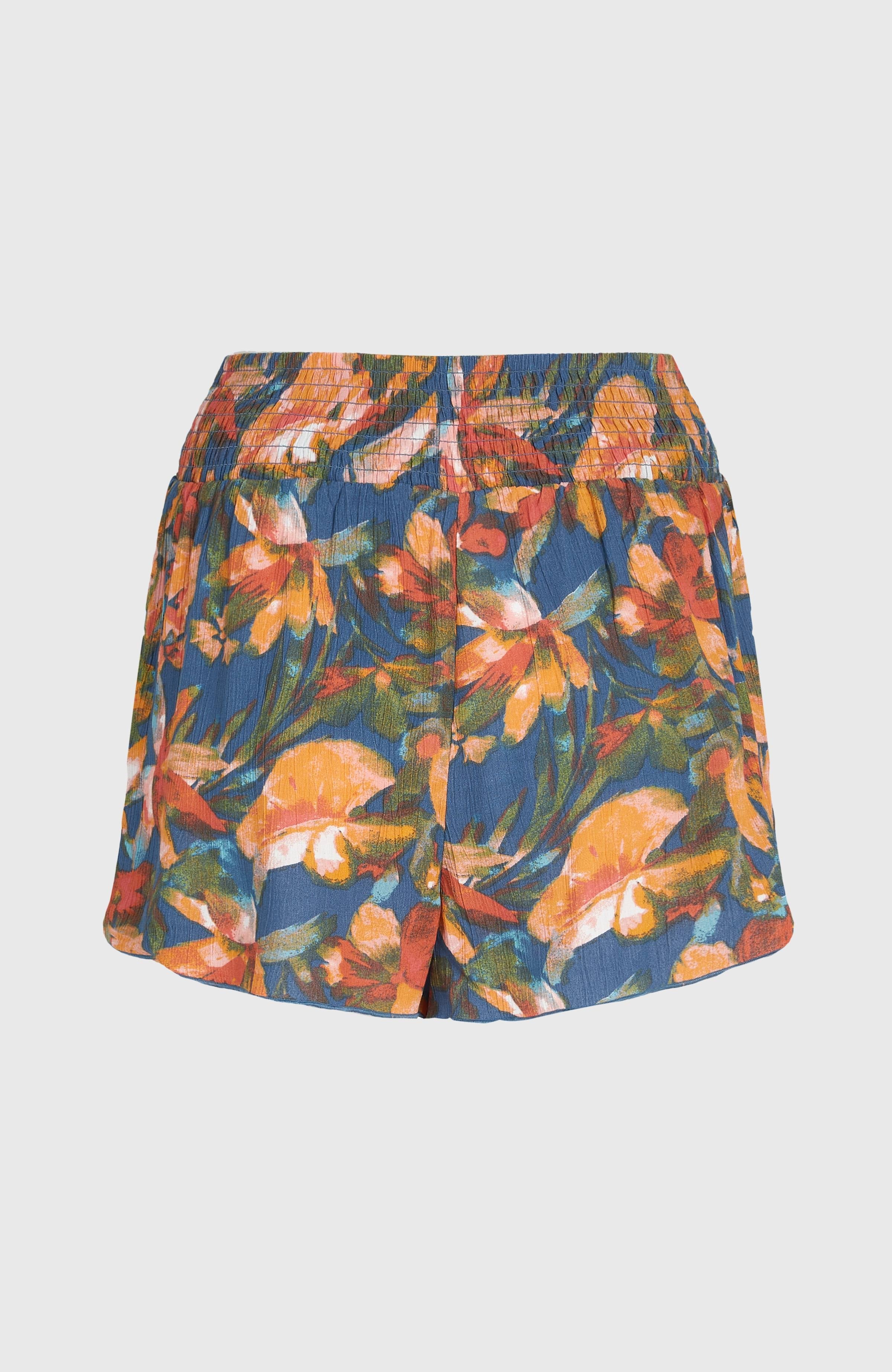 Johnny Smocked Waist Shorts Women - Blue Painted Tropics