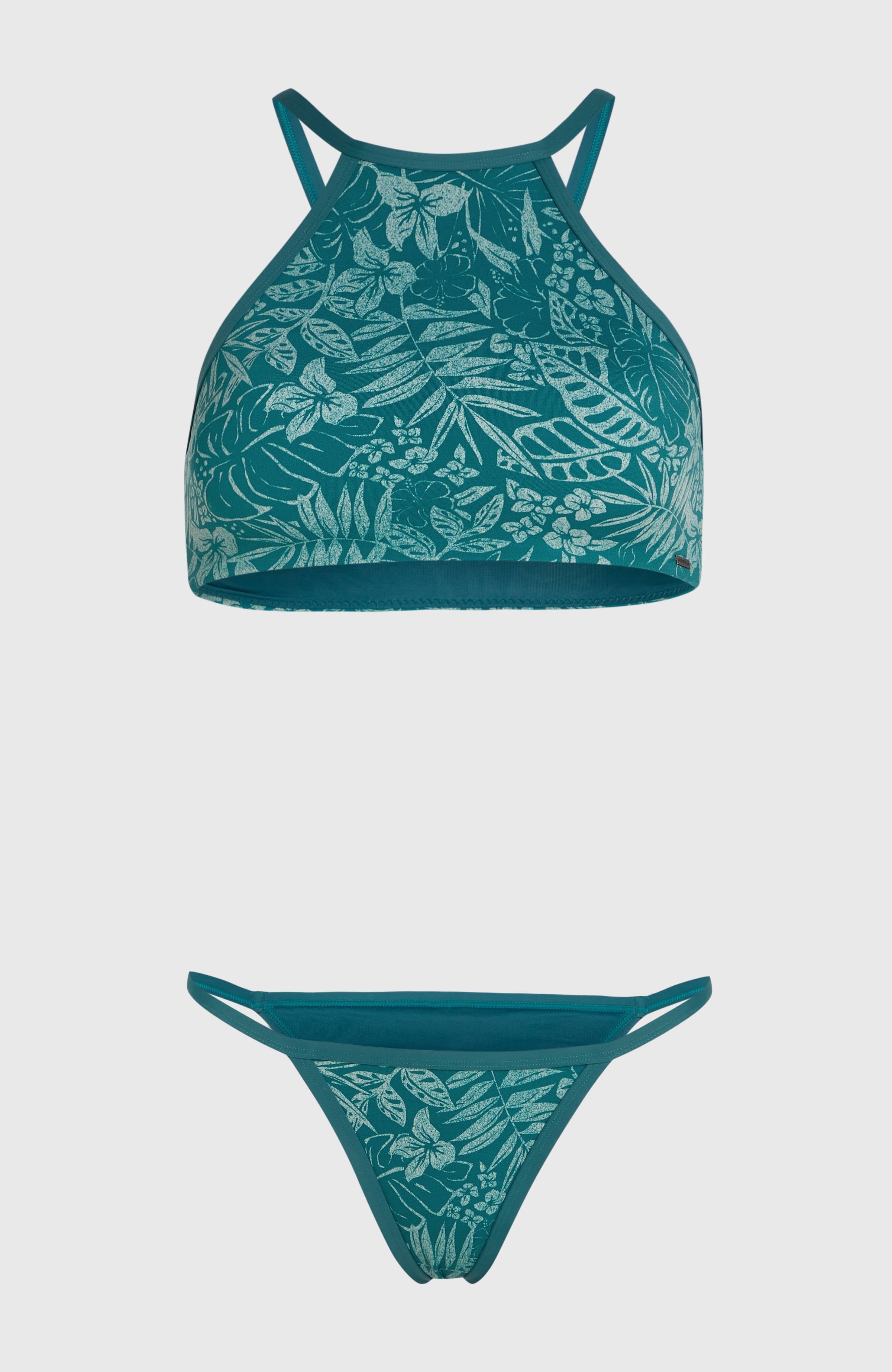 High-Neck Bikini Set Women - Green Island Sky