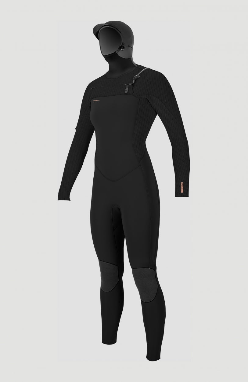 Hyperfreak Plus 5/4mm Chest Zip Full Wetsuit with Hood Women|Wetsuits - BLACK/BLACK