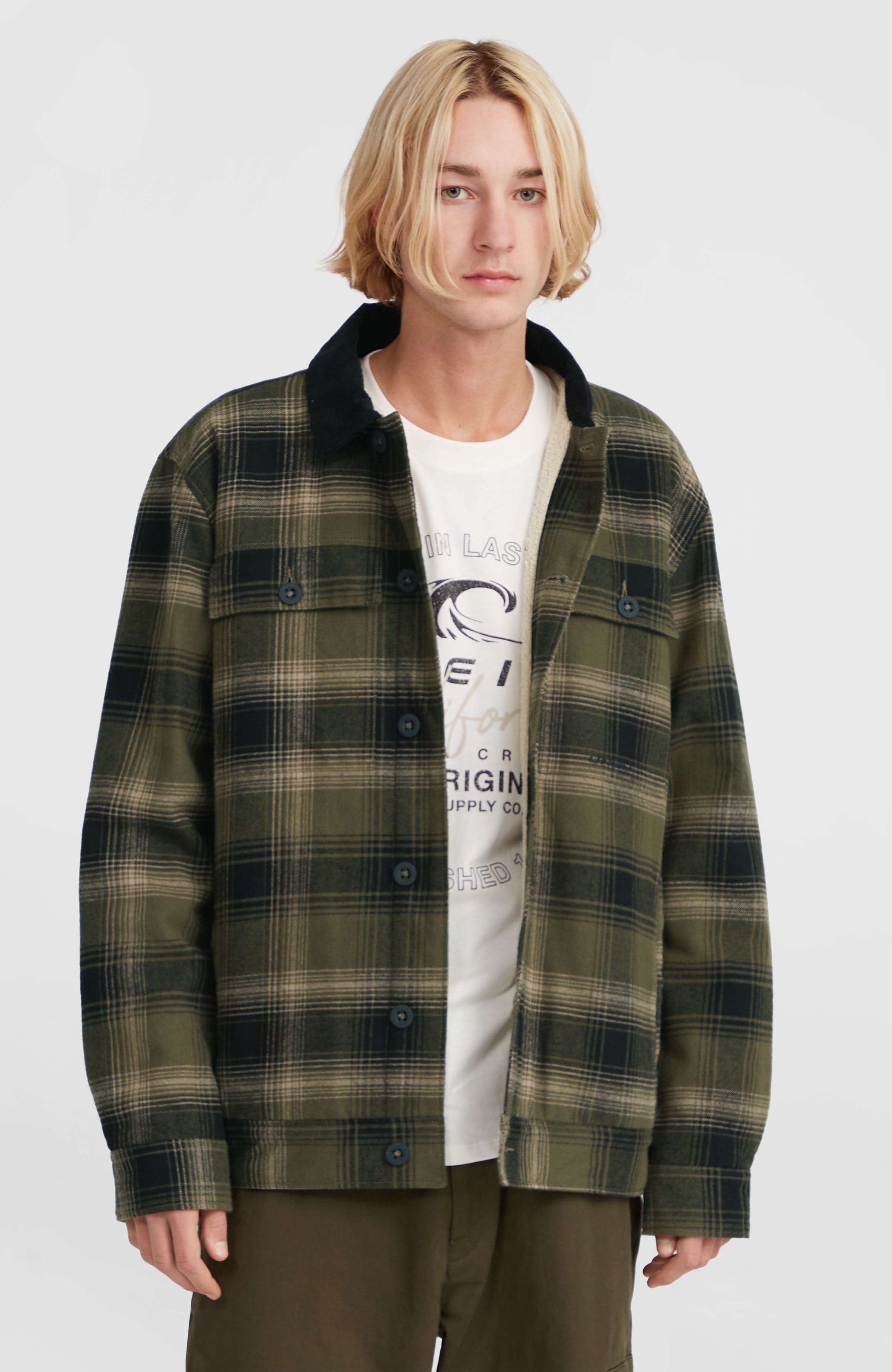 Fleece-Lined Jacket Men - Green Check Small