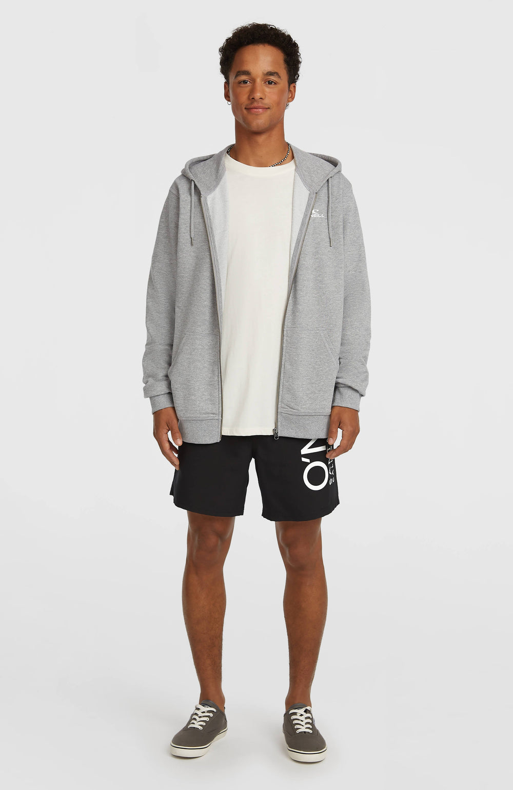Small Logo Full-Zip Hoodie Men - Silver Melee