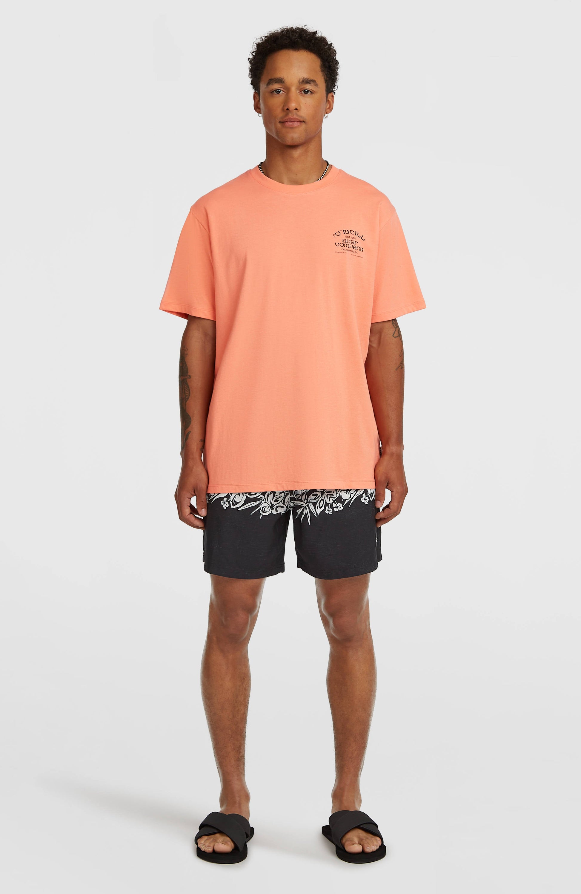 Melange Chest Print T-Shirt Men - Funky Peach