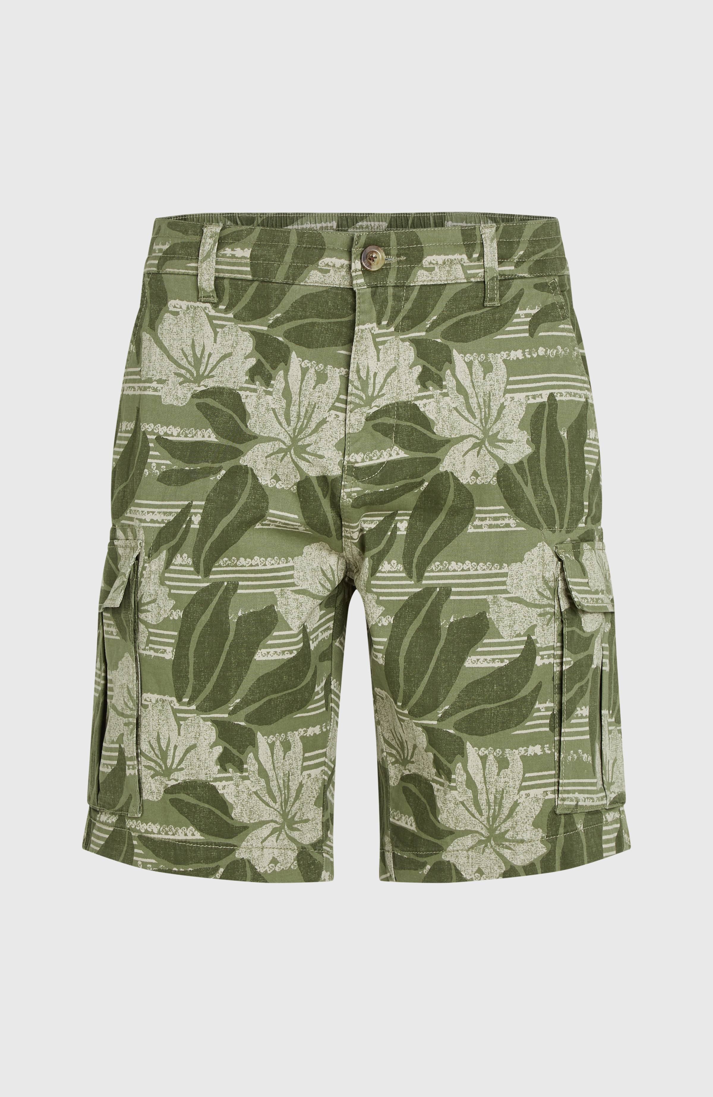 Essentials Cargo Shorts Men - Green Tonal Dusty Flower