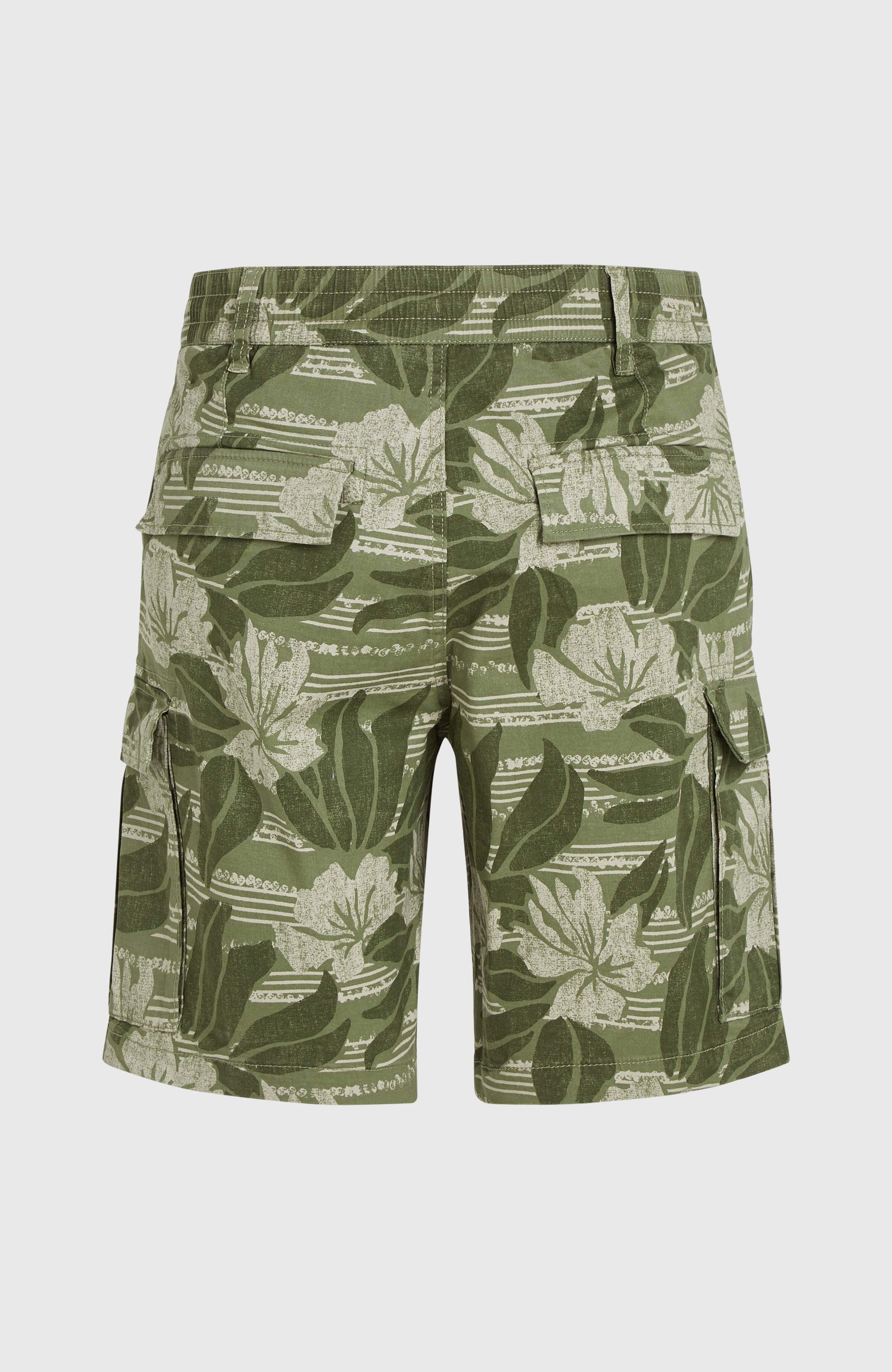 Essentials Cargo Shorts Men - Green Tonal Dusty Flower
