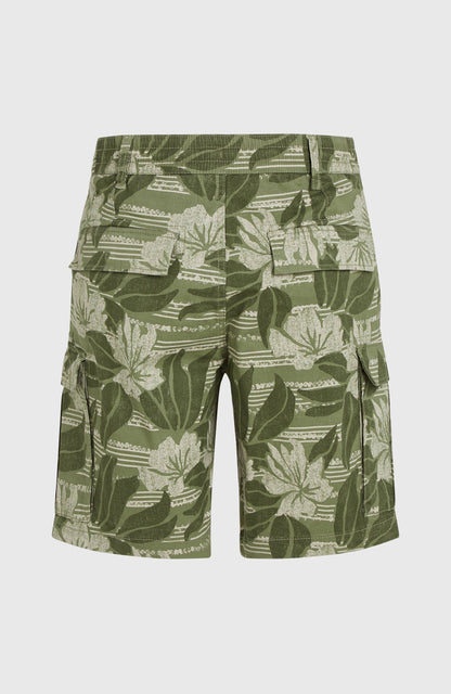 Essentials Cargo Shorts Men - Green Tonal Dusty Flower