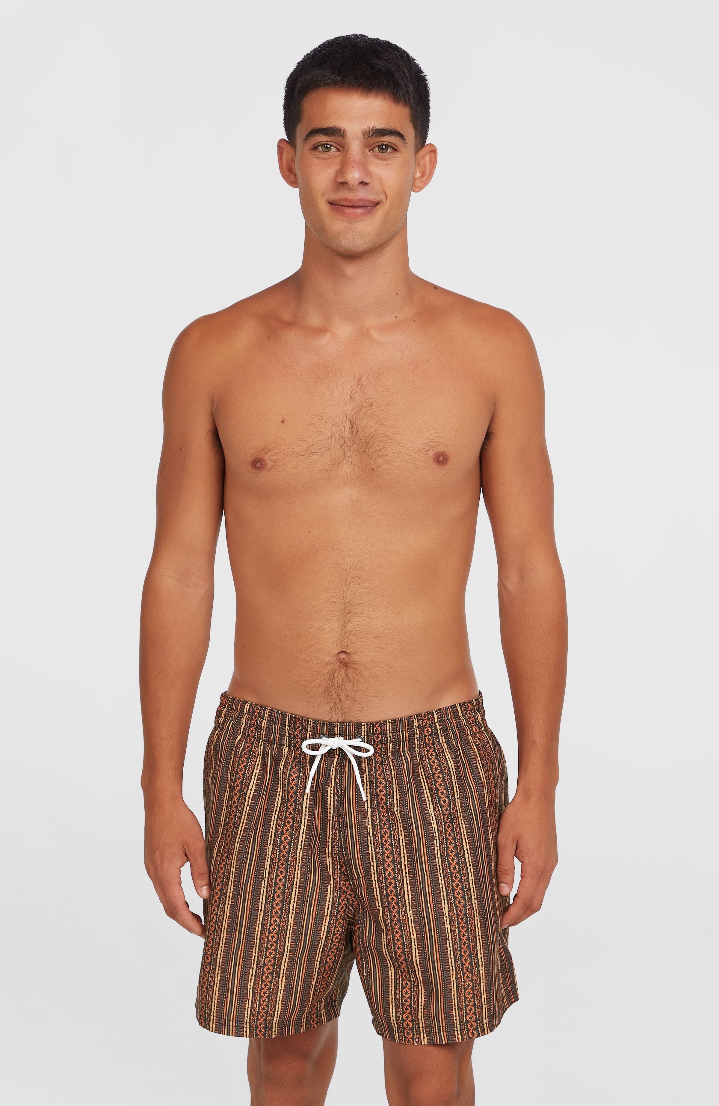 Cali Print 15'' Swim Shorts Men - Orange Pressed Lines