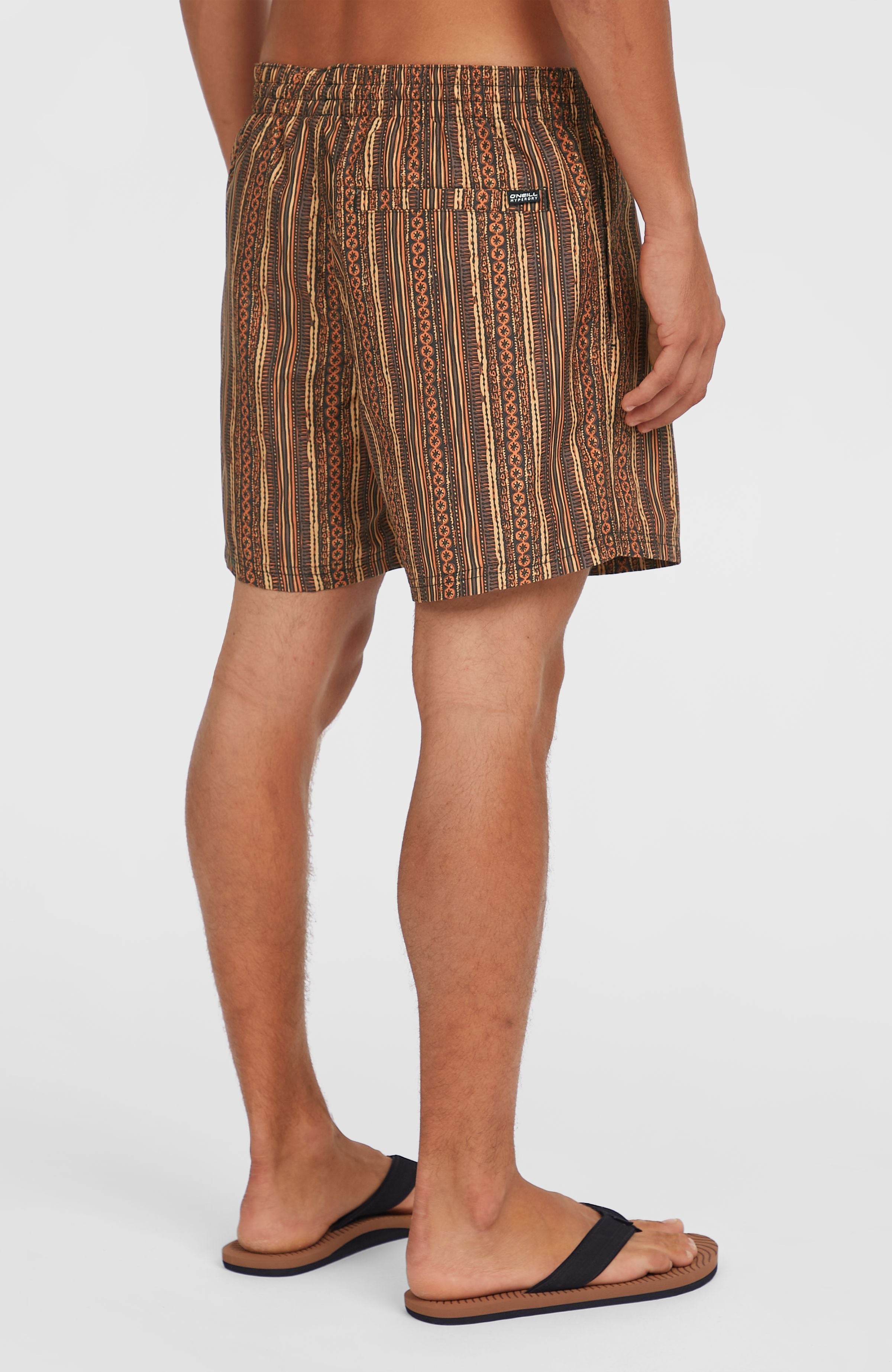 Cali Print 15'' Swim Shorts Men - Orange Pressed Lines