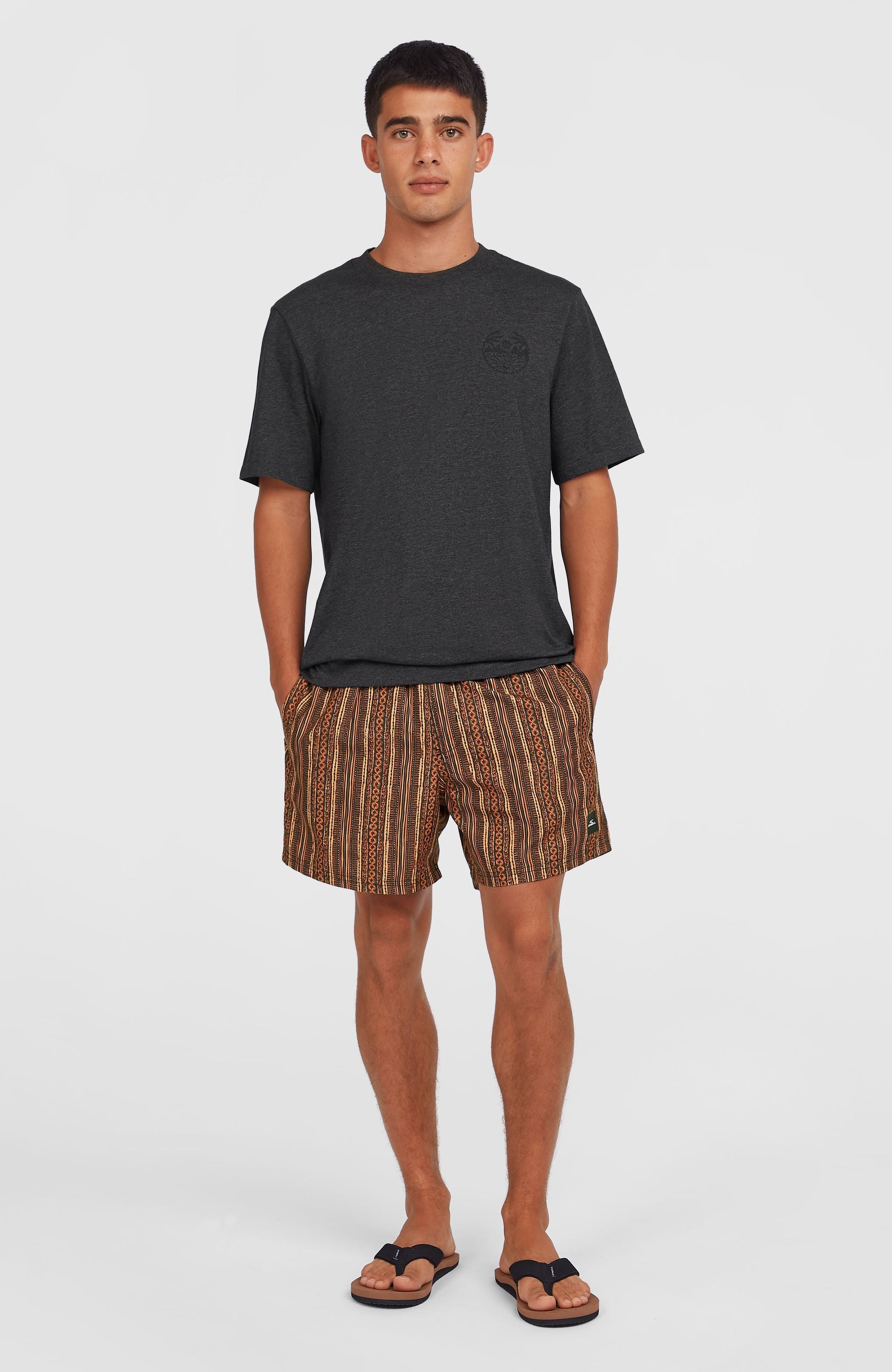 Cali Print 15'' Swim Shorts Men - Orange Pressed Lines