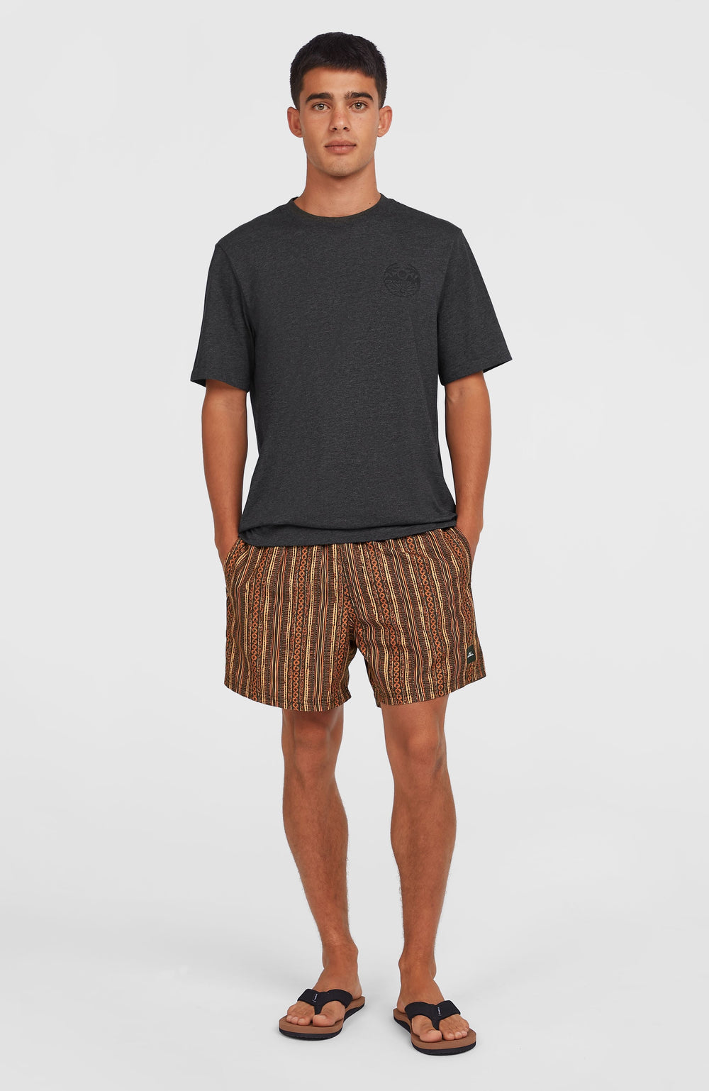 Cali Print 15'' Swim Shorts Men - Orange Pressed Lines