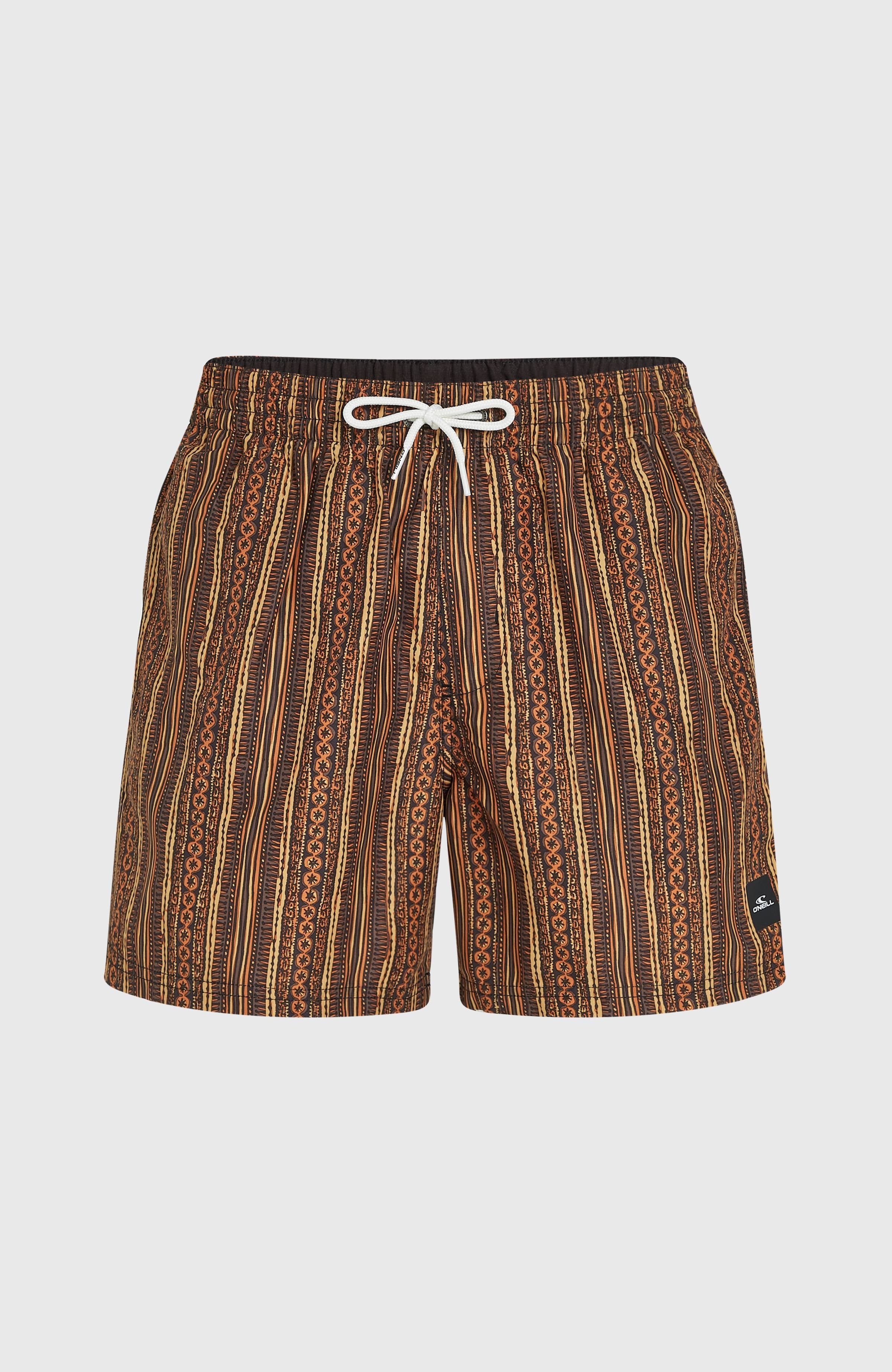 Cali Print 15'' Swim Shorts Men - Orange Pressed Lines