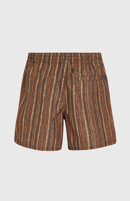 Cali Print 15'' Swim Shorts Men - Orange Pressed Lines