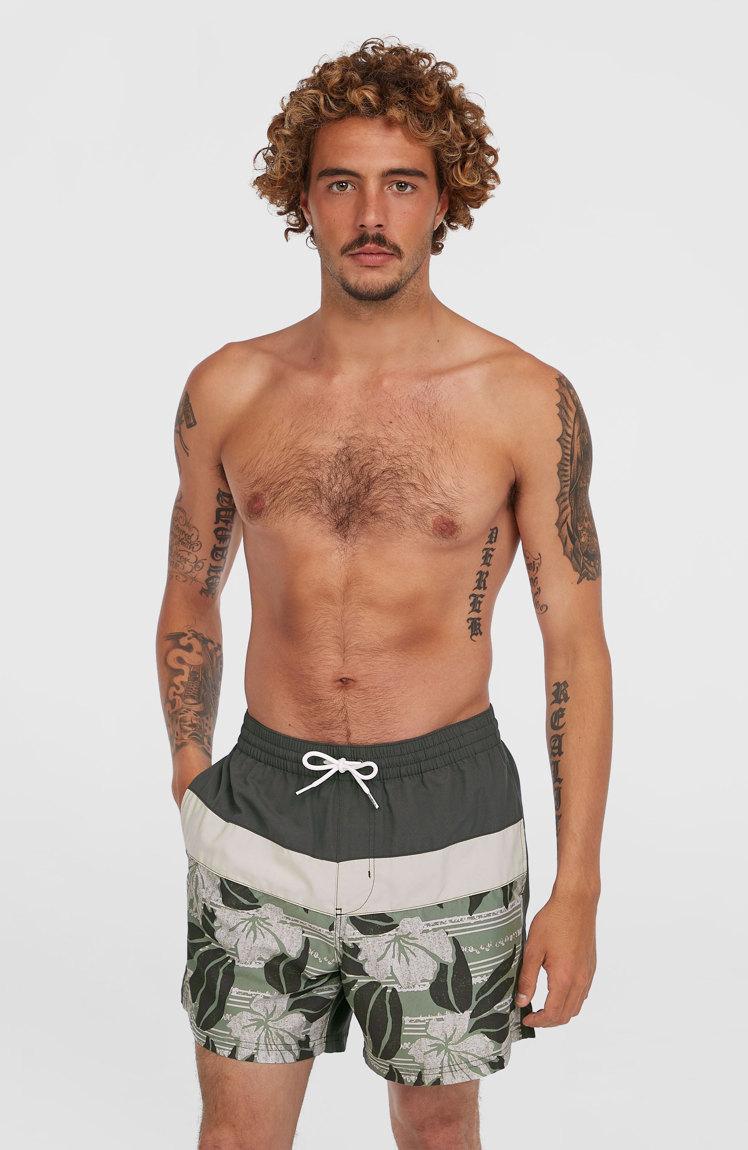 Cali Block 15'' Swim Shorts Men - Green Dusty Flower