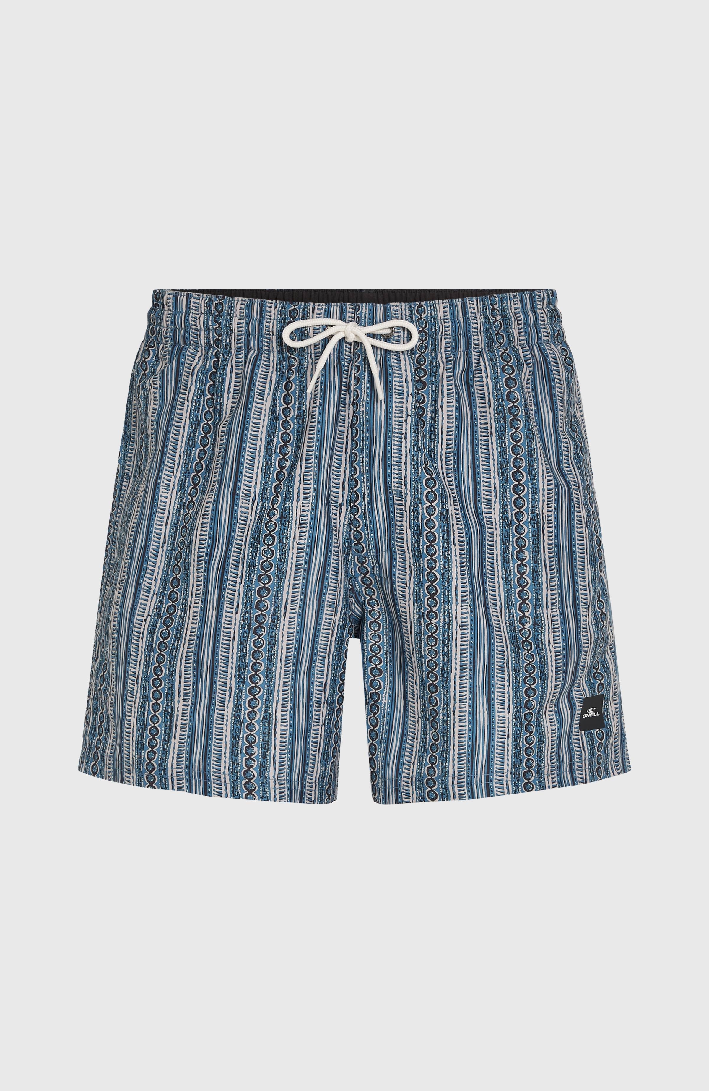Cali Print 15'' Swim Shorts Men - Blue Pressed Lines