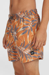 Cali Floral 16'' Swim Shorts Men - Orange Dipped Leaves