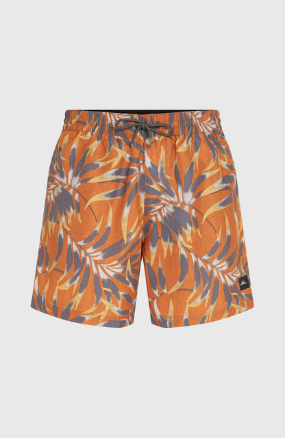 Cali Floral 16'' Swim Shorts Men - Orange Dipped Leaves