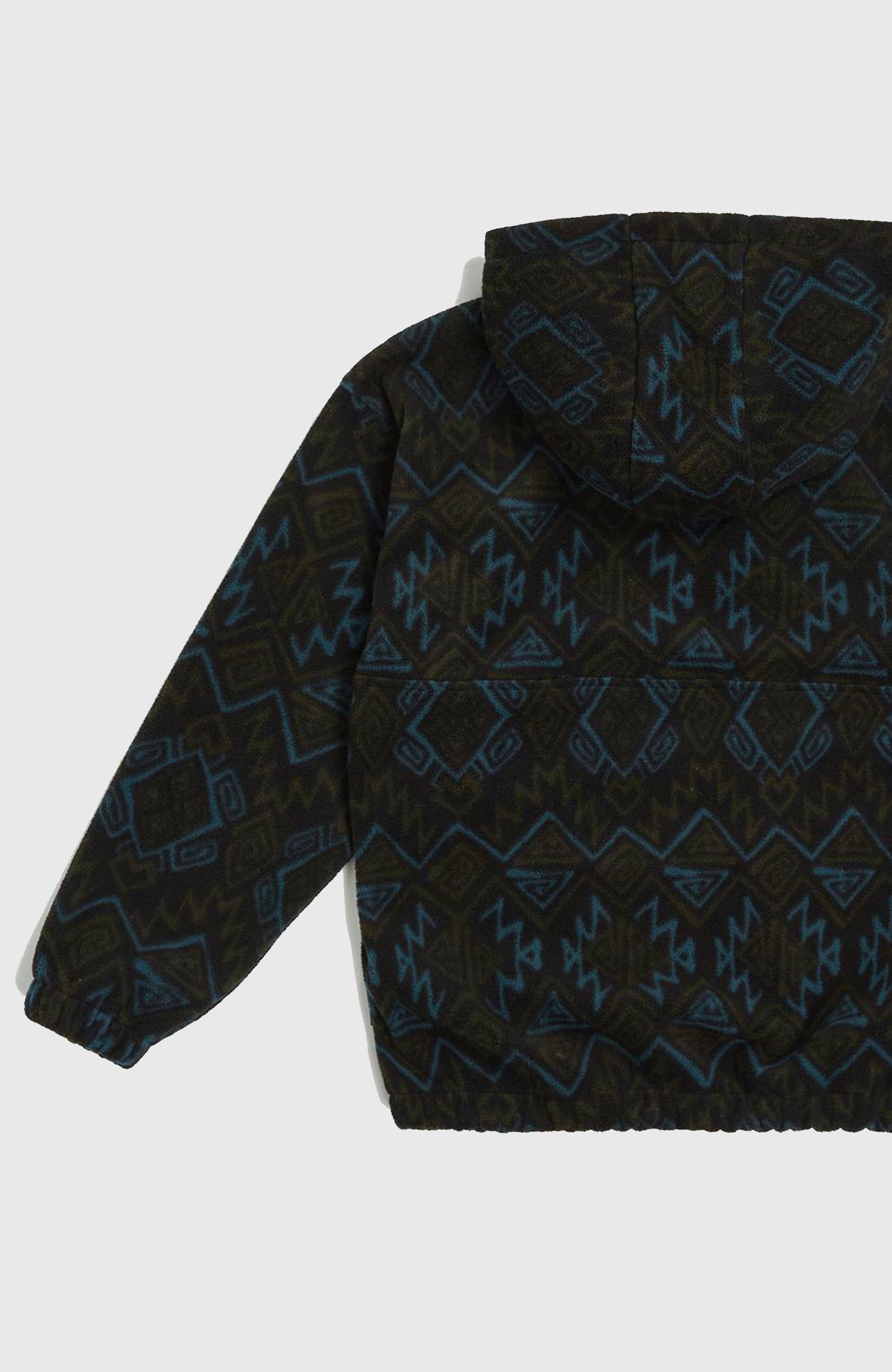Superfleece Half-Zip Hoodie Kids - Black Retro Ikat