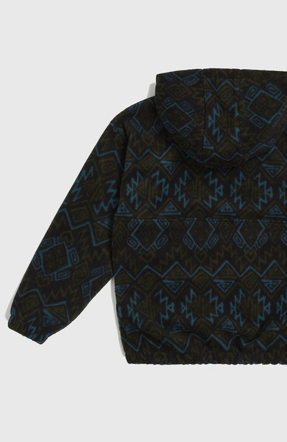 Superfleece Half-Zip Hoodie Kids - Black Retro Ikat