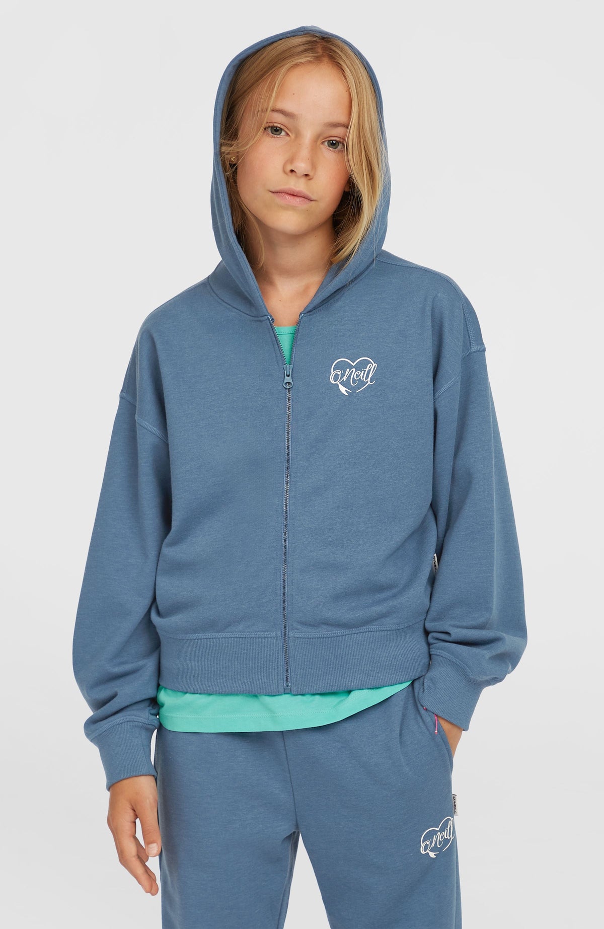Script Falf-Zip Hoodie Kids - Copen Blue