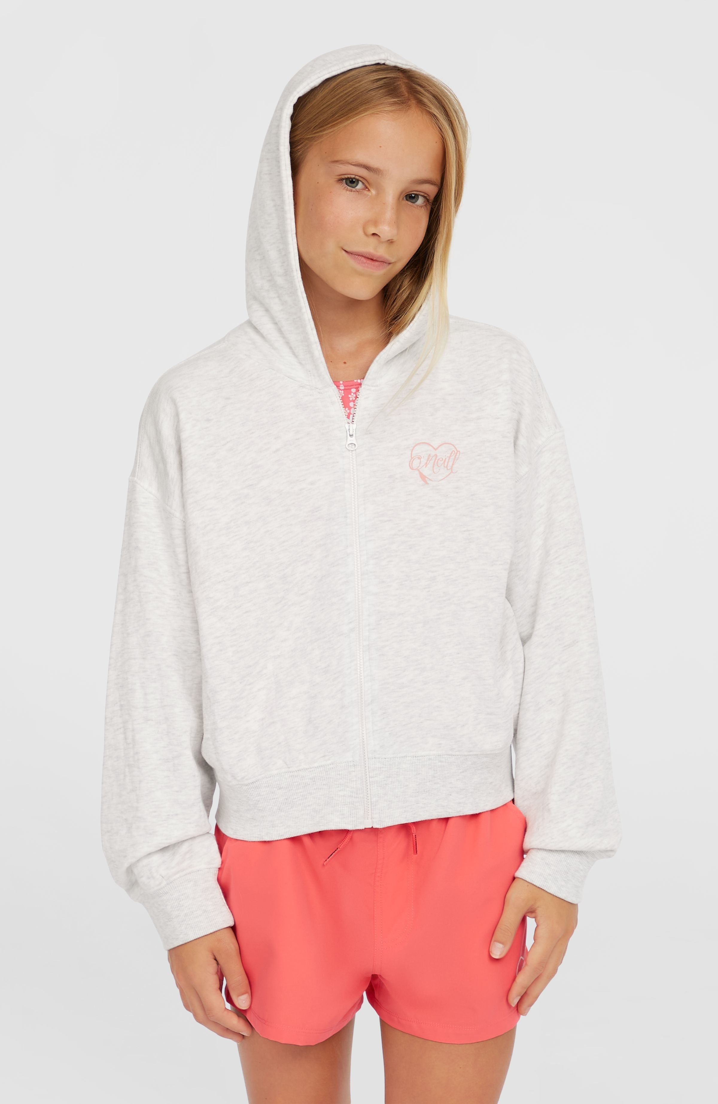 Script Falf-Zip Hoodie Kids - White Melange