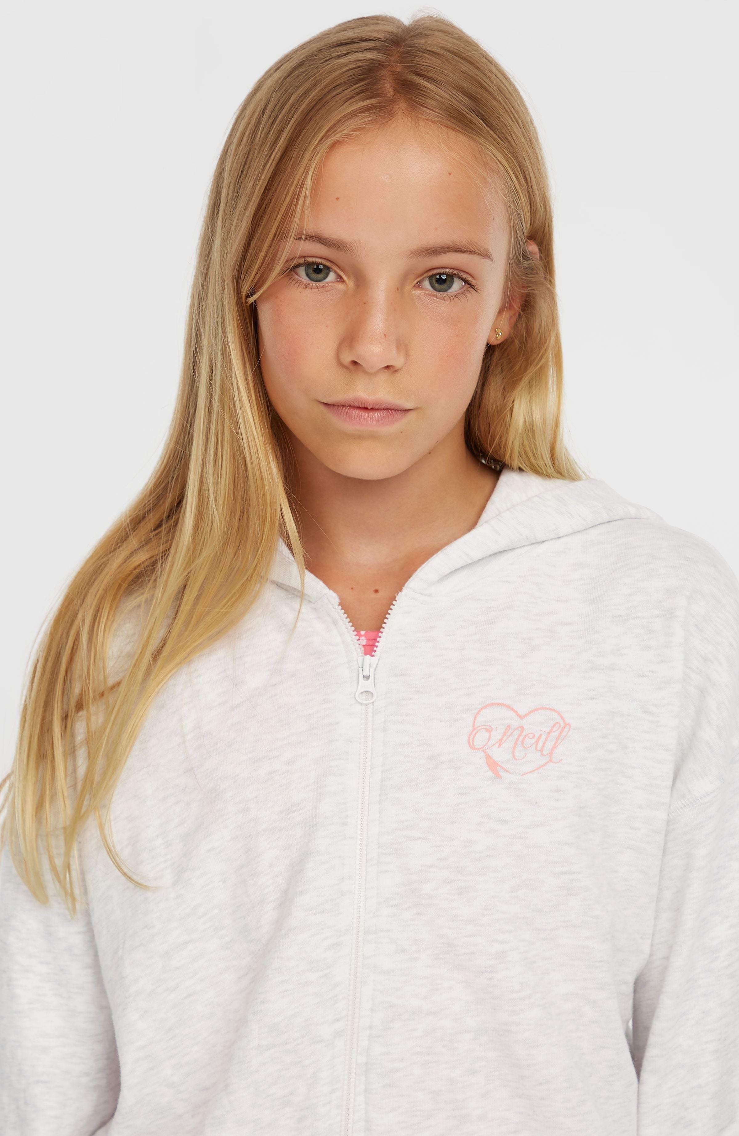 Script Falf-Zip Hoodie Kids - White Melange