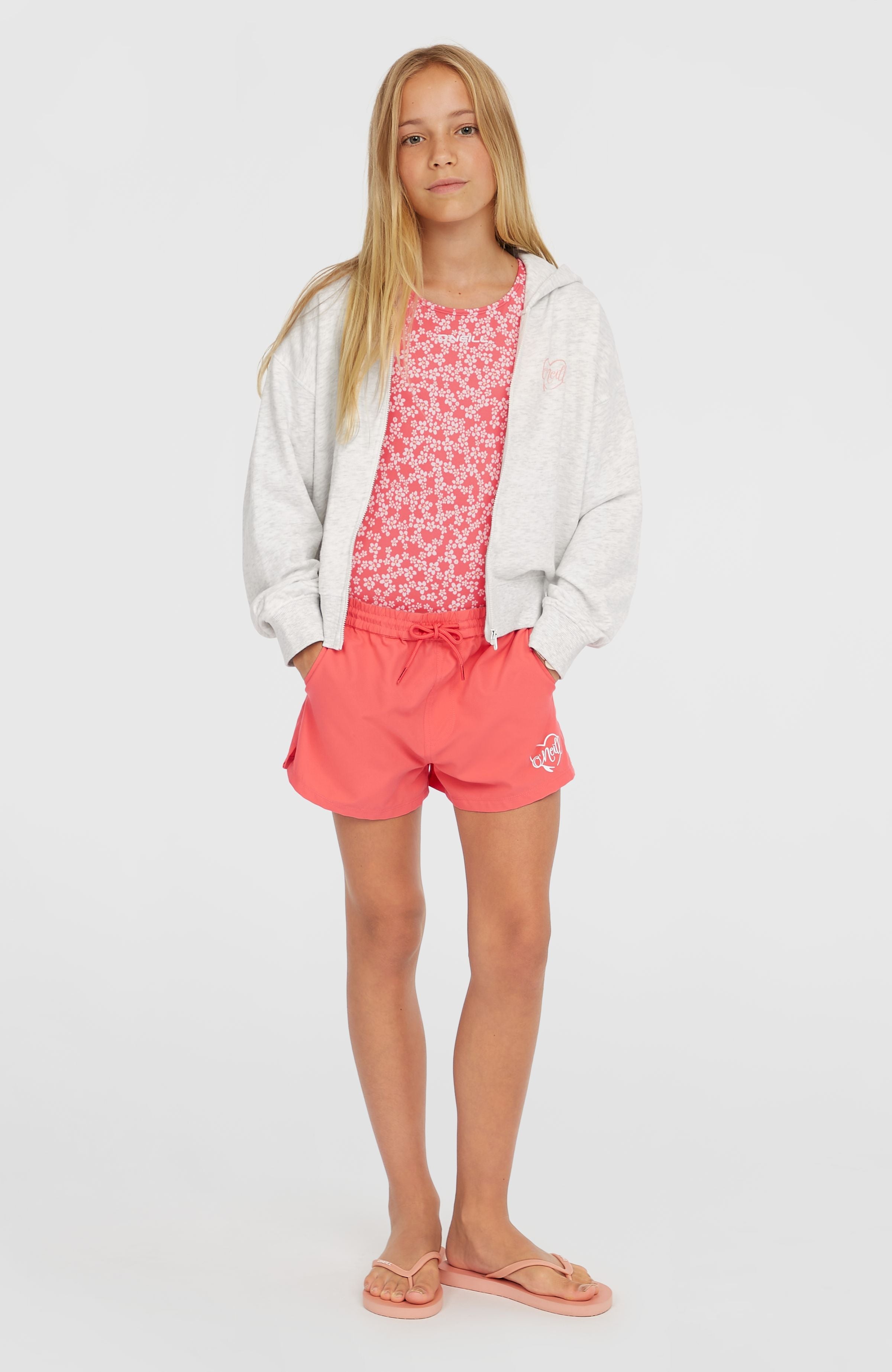 Script Falf-Zip Hoodie Kids - White Melange