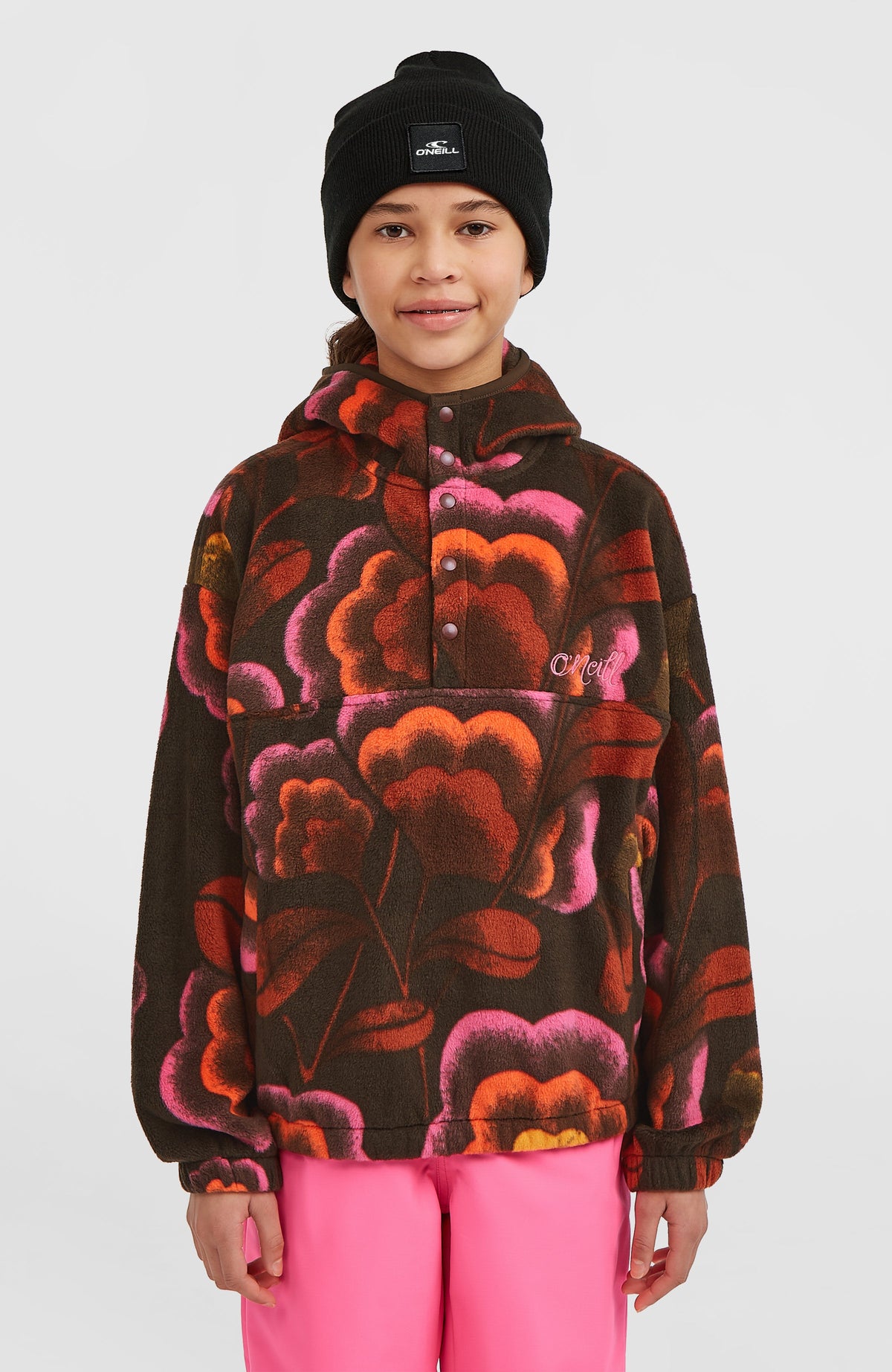 Superfleece Half-Zip Hoodie Kids - Brown Originals Flower
