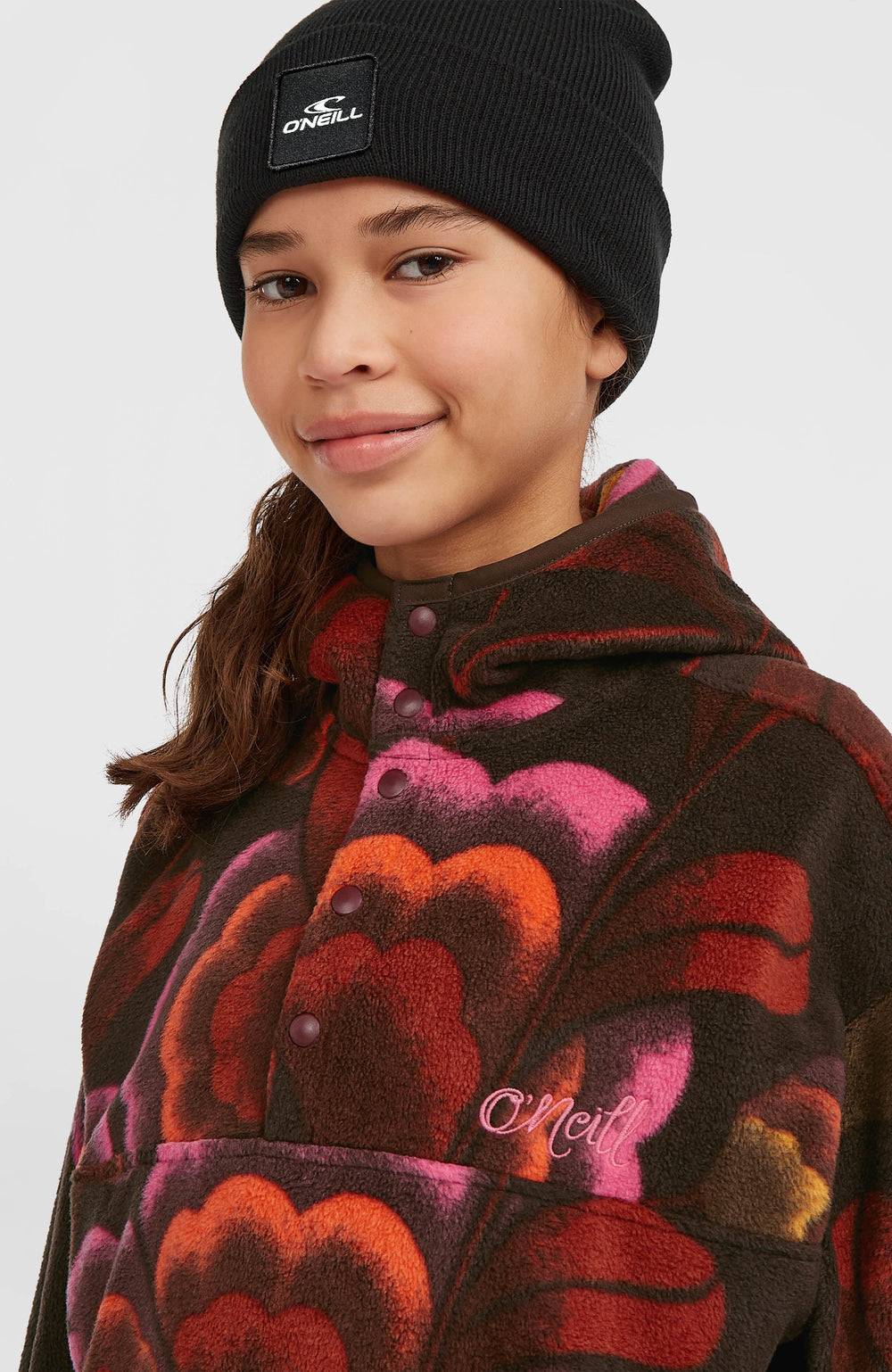 Superfleece Half-Zip Hoodie Kids - Brown Originals Flower