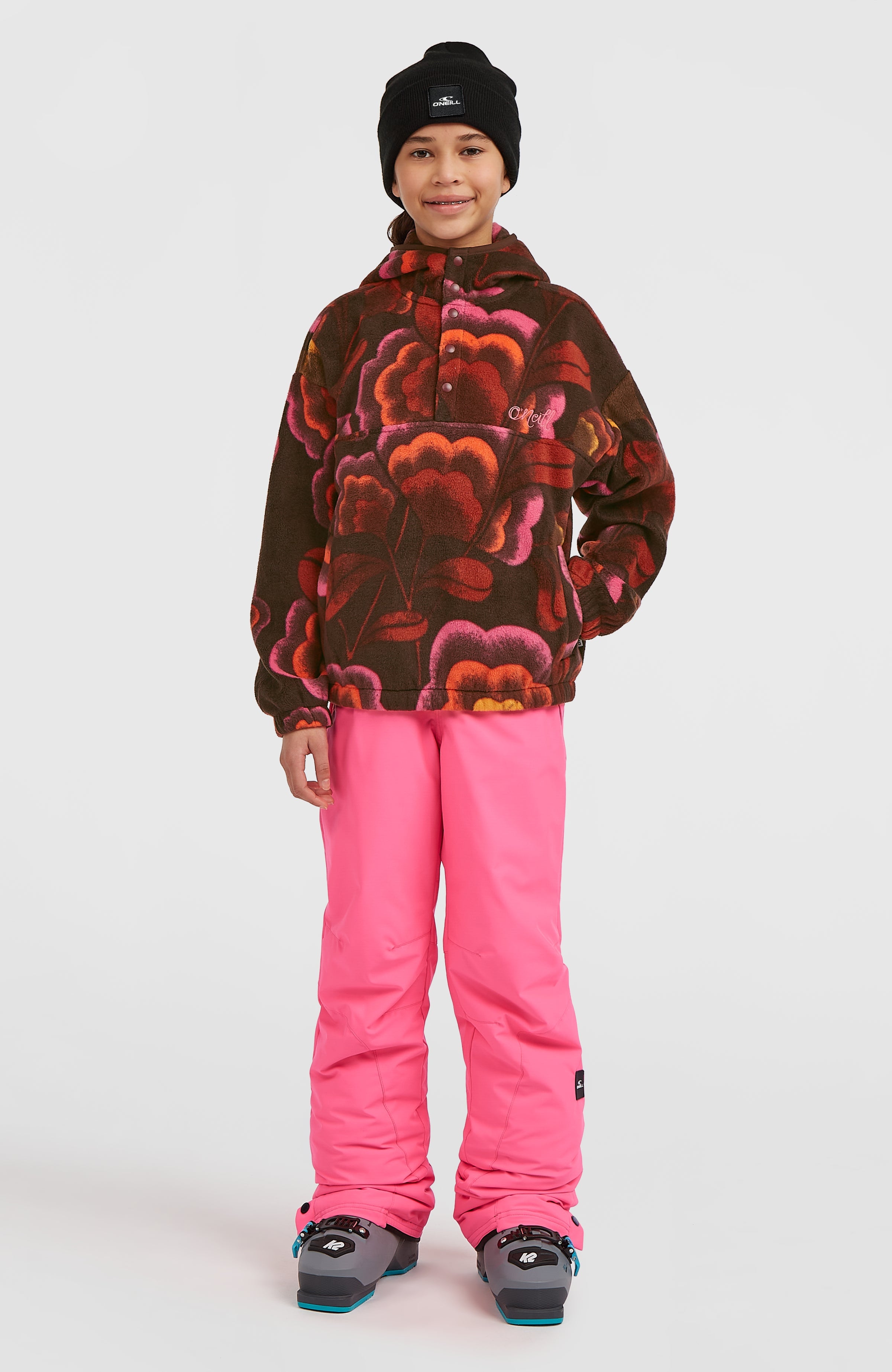 Superfleece Half-Zip Hoodie Kids - Brown Originals Flower