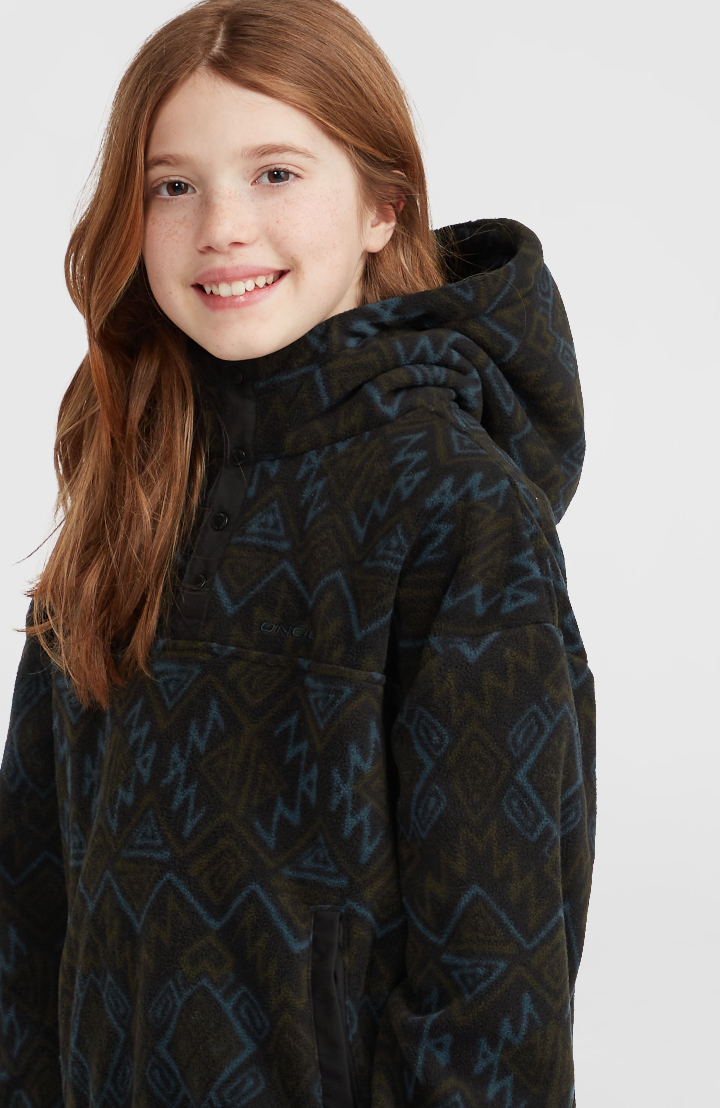 Superfleece Half-Zip Hoodie Kids - Black Retro Ikat