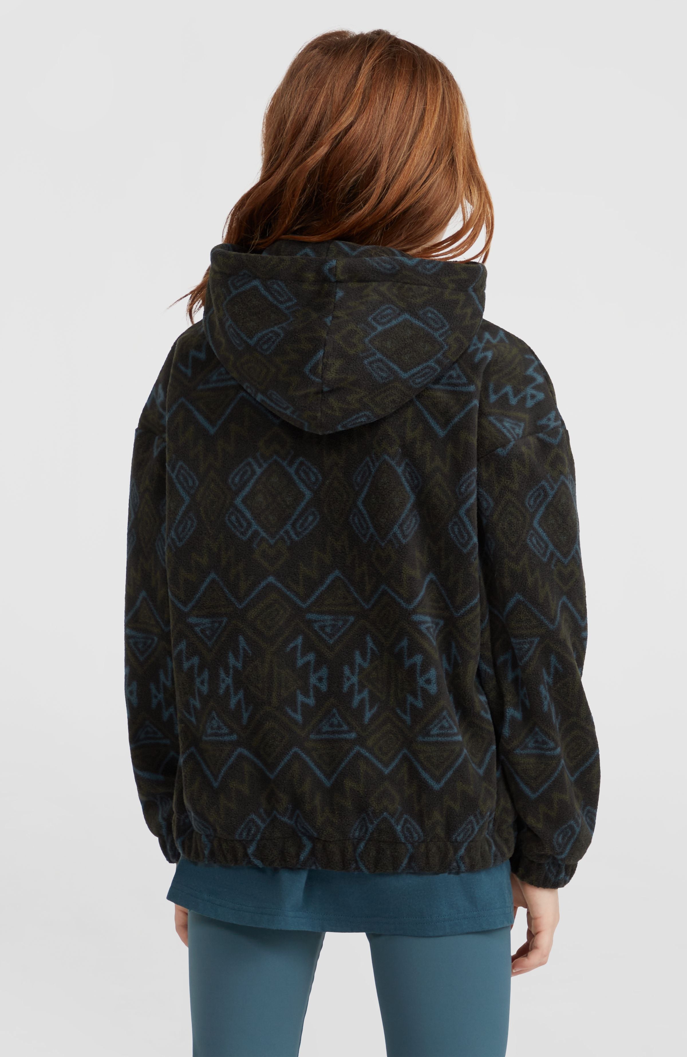 Superfleece Half-Zip Hoodie Kids - Black Retro Ikat
