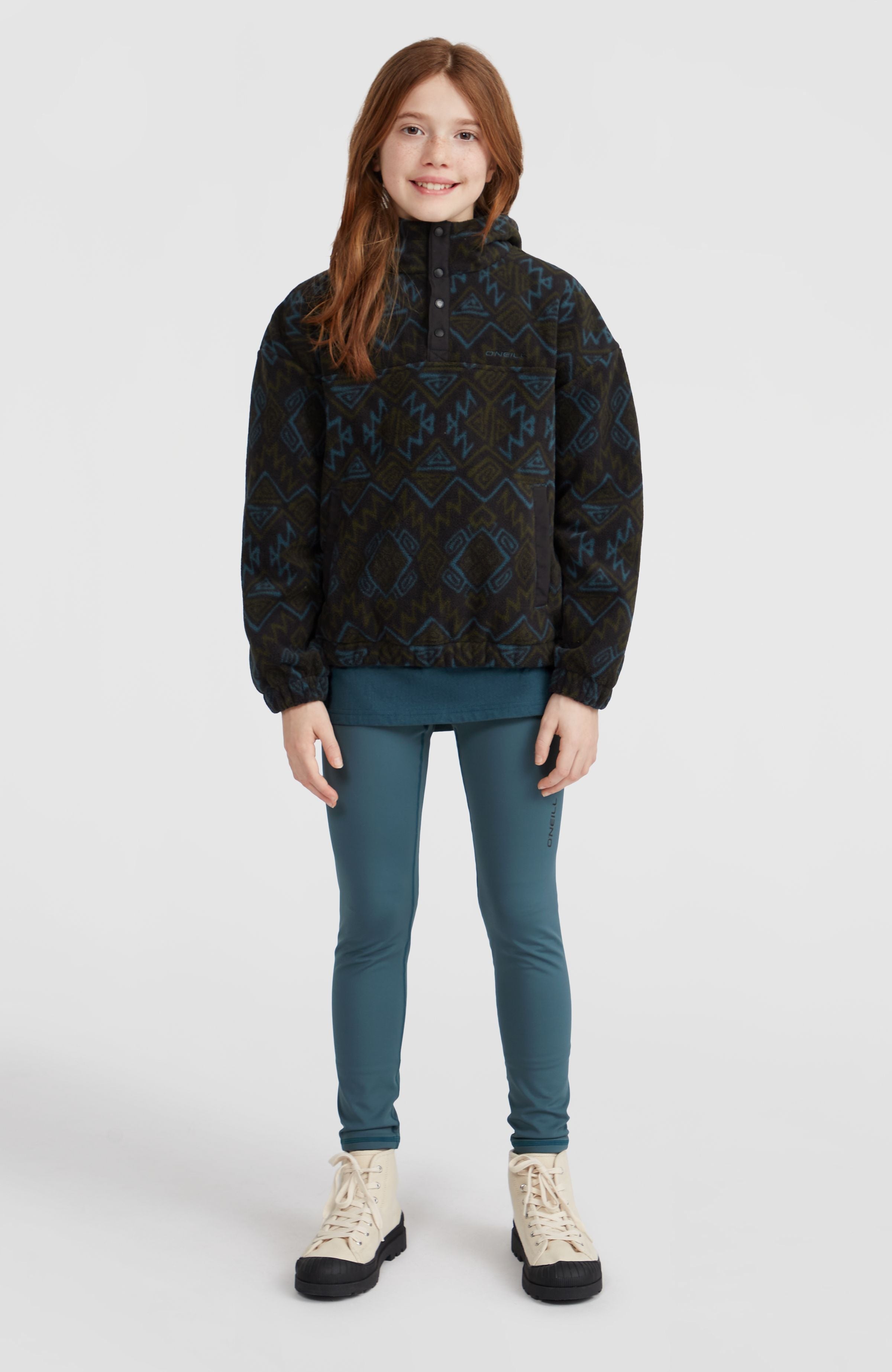 Superfleece Half-Zip Hoodie Kids - Black Retro Ikat