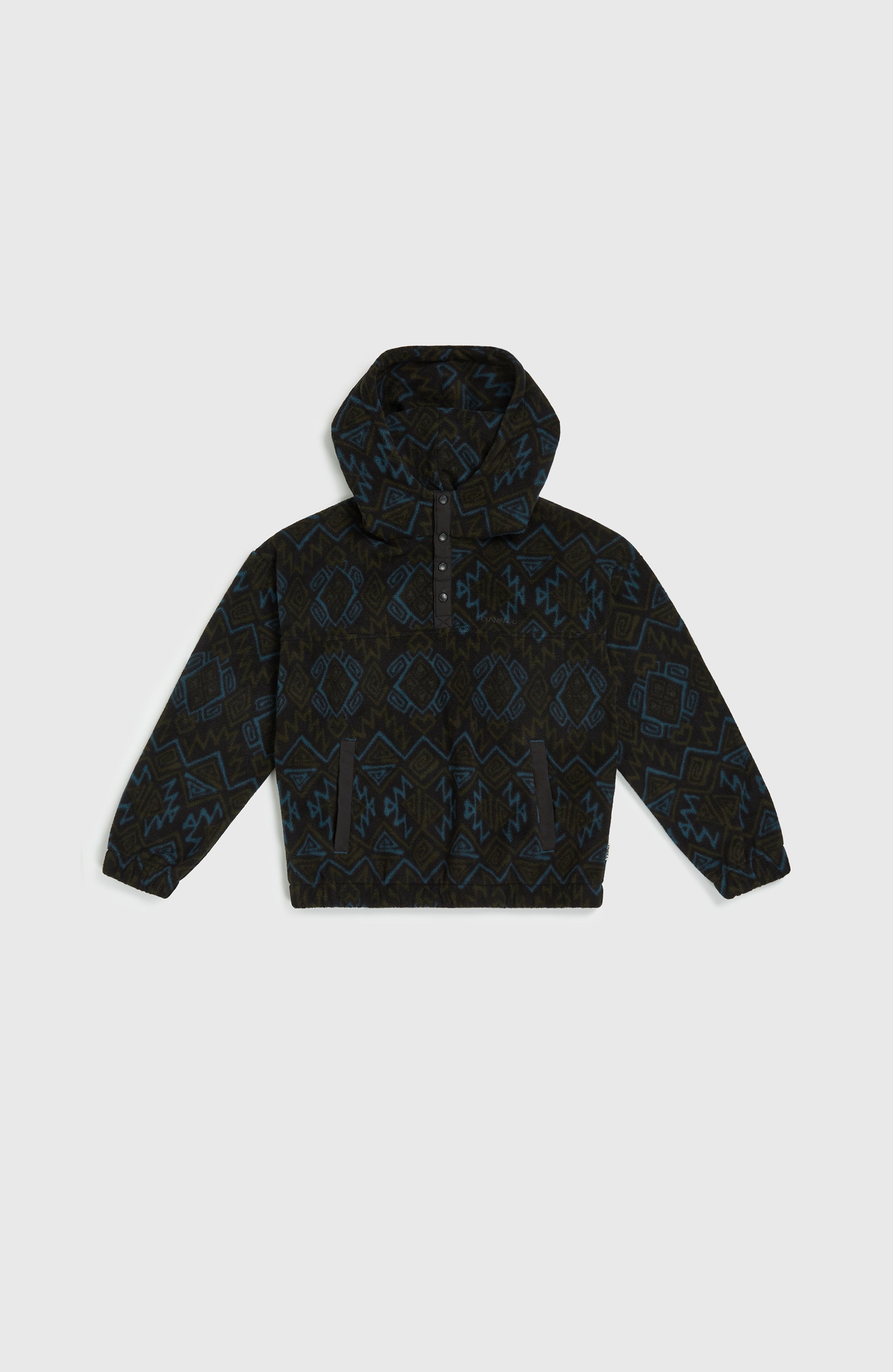Superfleece Half-Zip Hoodie Kids - Black Retro Ikat